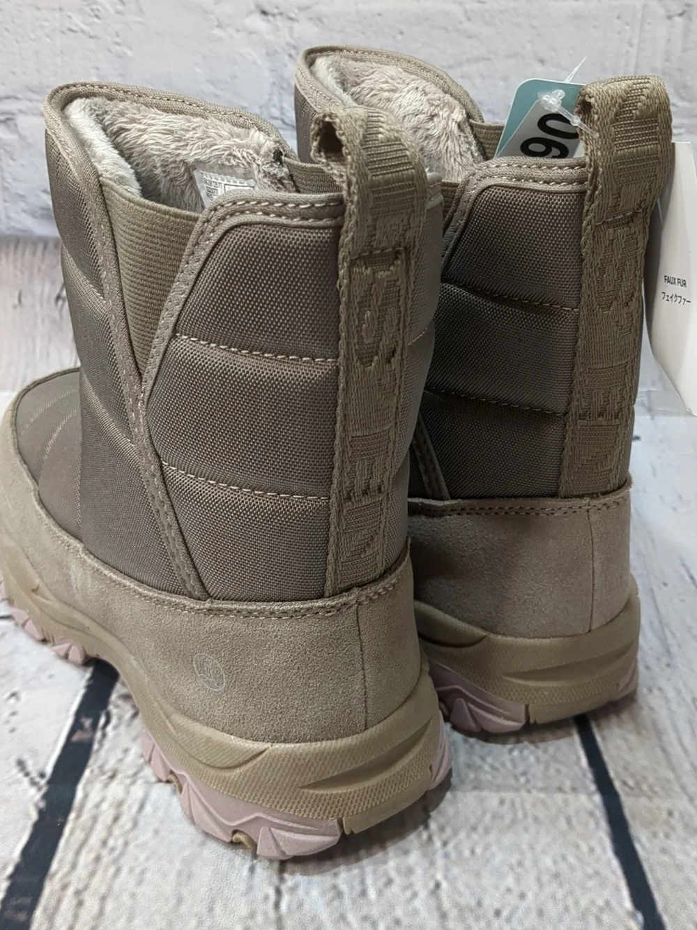 Lands' End Taupe Quilted Slip-On Winter Boots